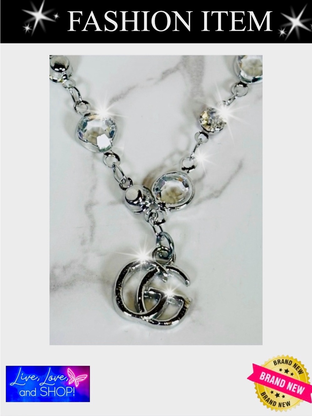 A-1-DC-38: BRACELET: Silver GG Embellished w/Luminous Rhinestones, NWOT